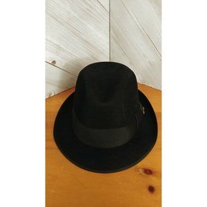 Moberly & Klenner Mallory durafelt 6 7/8" D.D.1 Black Fedora Cravenette Hat VTG